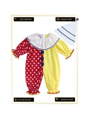 Toddler Clown Halloween Costume 2-Piece Jumpsuit & Hat Polyester Elastane